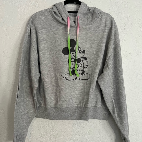 Disney Other - NWOT Disney XL Youth Grey Mickey Hoodie with Pink-Green Ombre Drawstrings